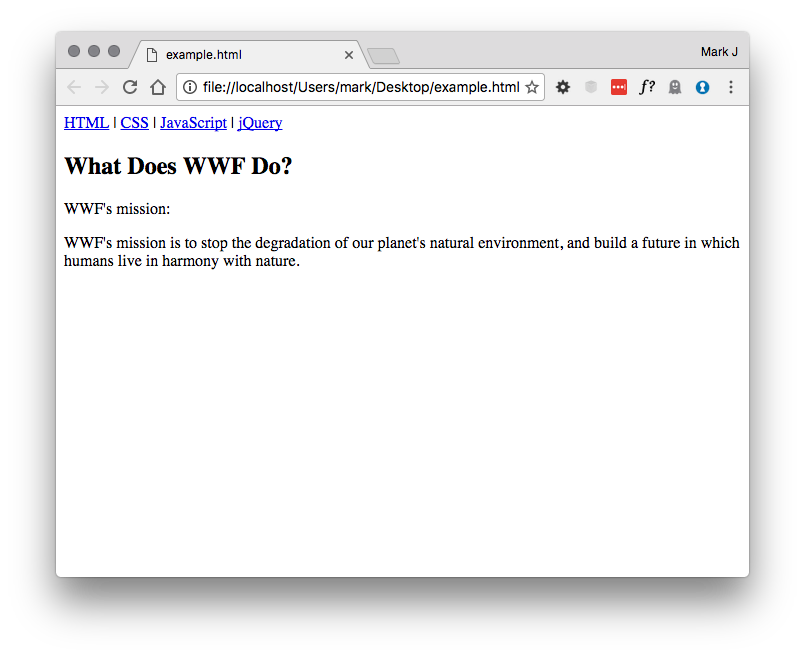 WWF Example site with no formatting
